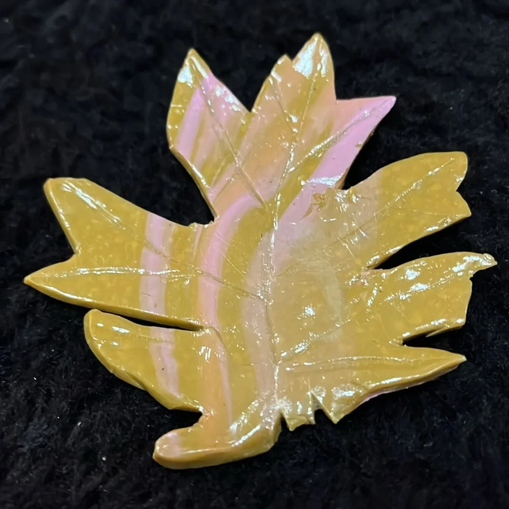 Tan and Pink ONE of a Kind Rare Unique One of a Kind Handmade Leaf Brooch